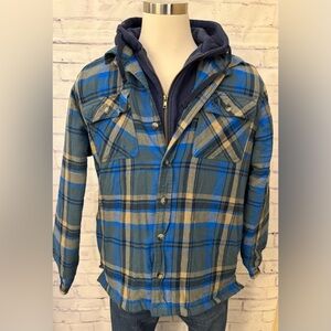 Legendary Whitetails Men’s XL Maplewood Hooded Flannel Shirt Jacket Blue Plaid